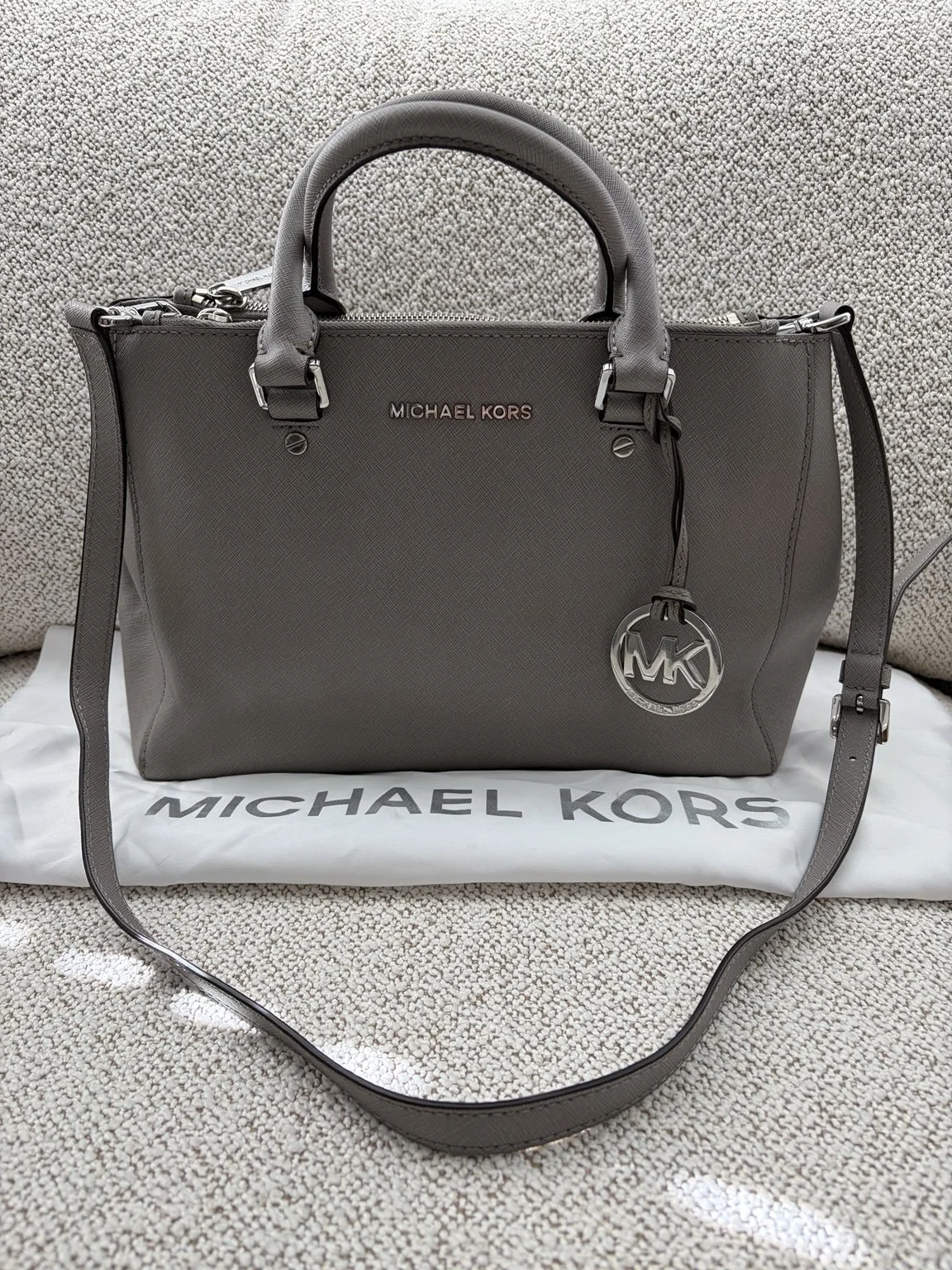 Michael Kors Sutton Medium Saffiano Leather Satchel — Grey