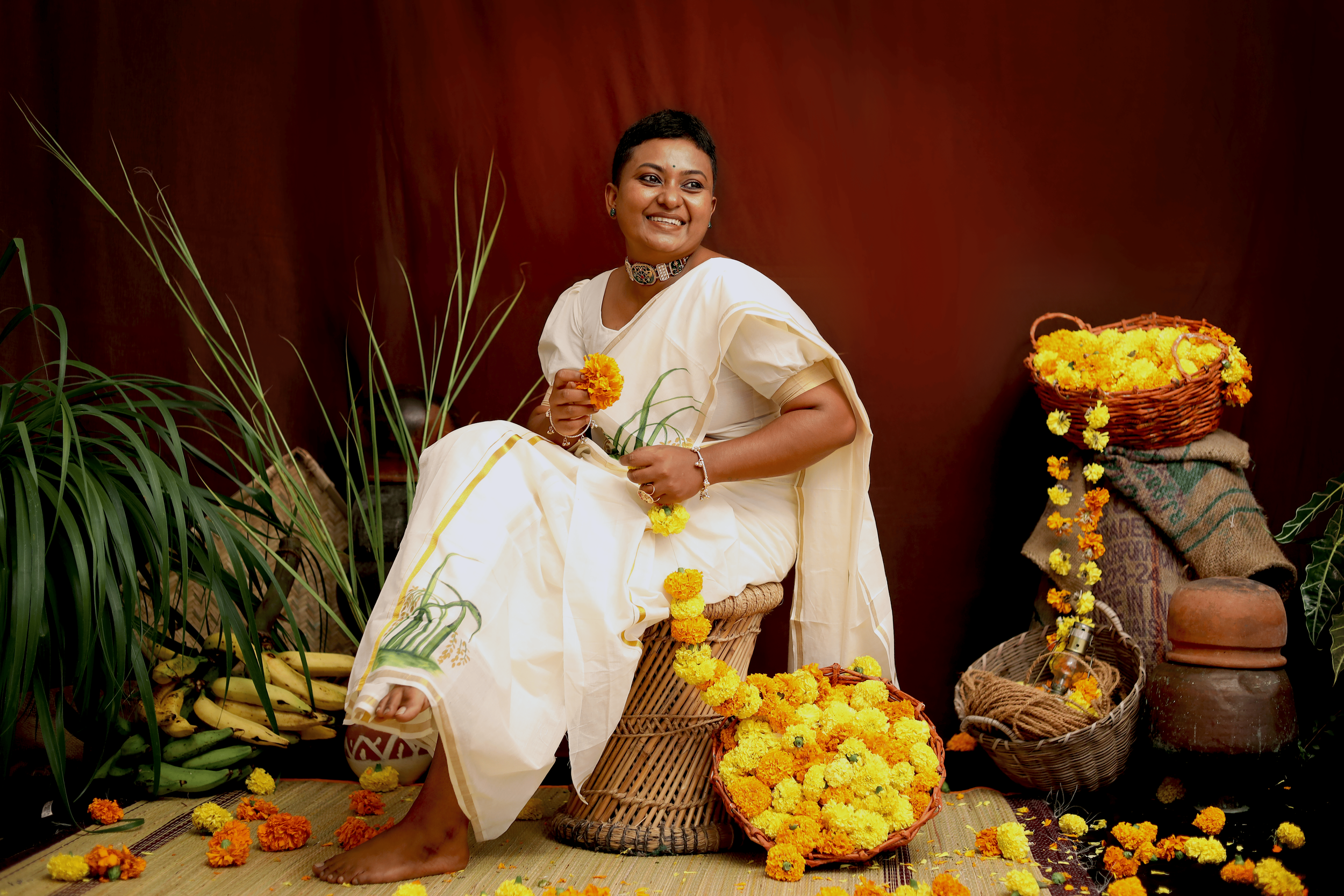 Nelkathir Rice Paddy Kerala Kasavu Handloom Set Mundu