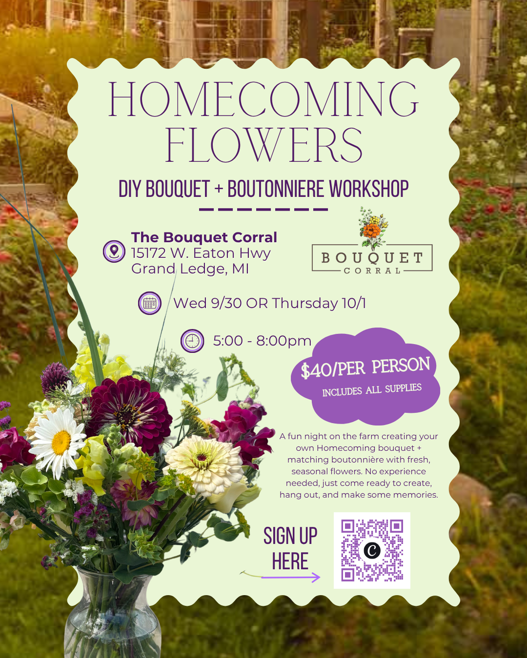 homecoming flowers - diy bouquet + boutonnière workshop 9/30
