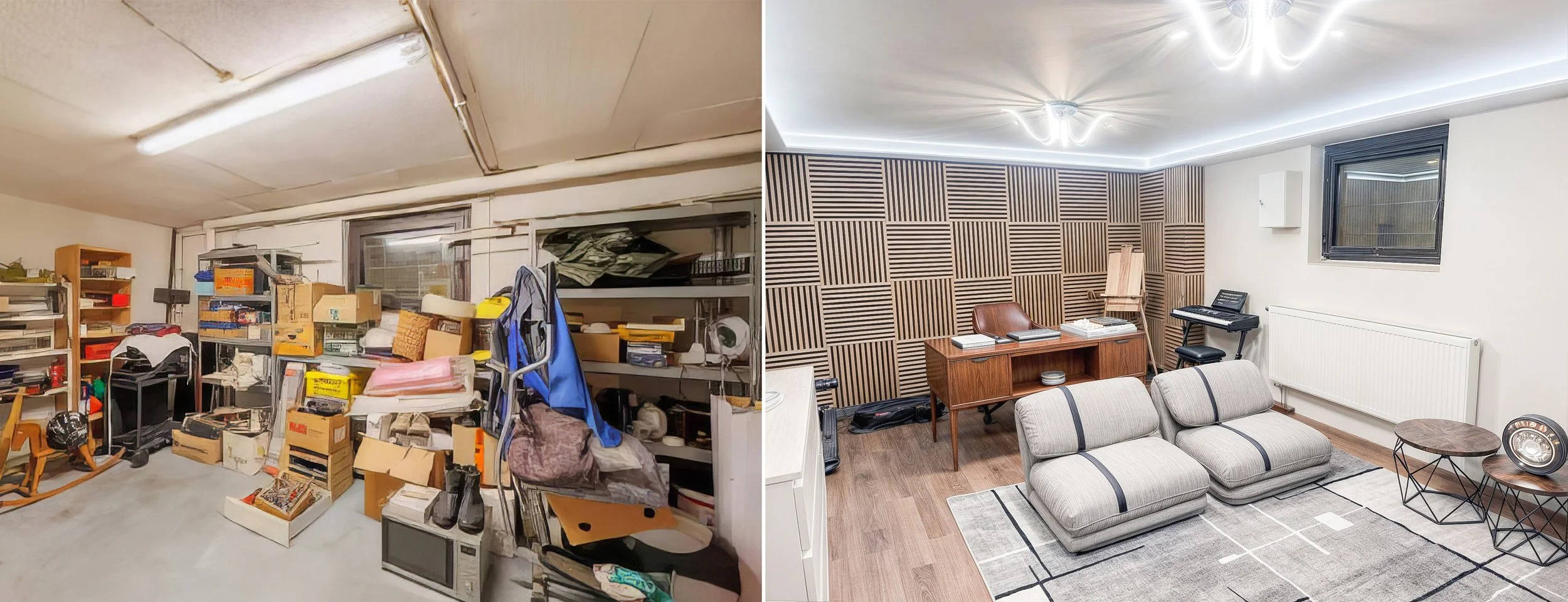Basement Office (Before: Left, After: Right)