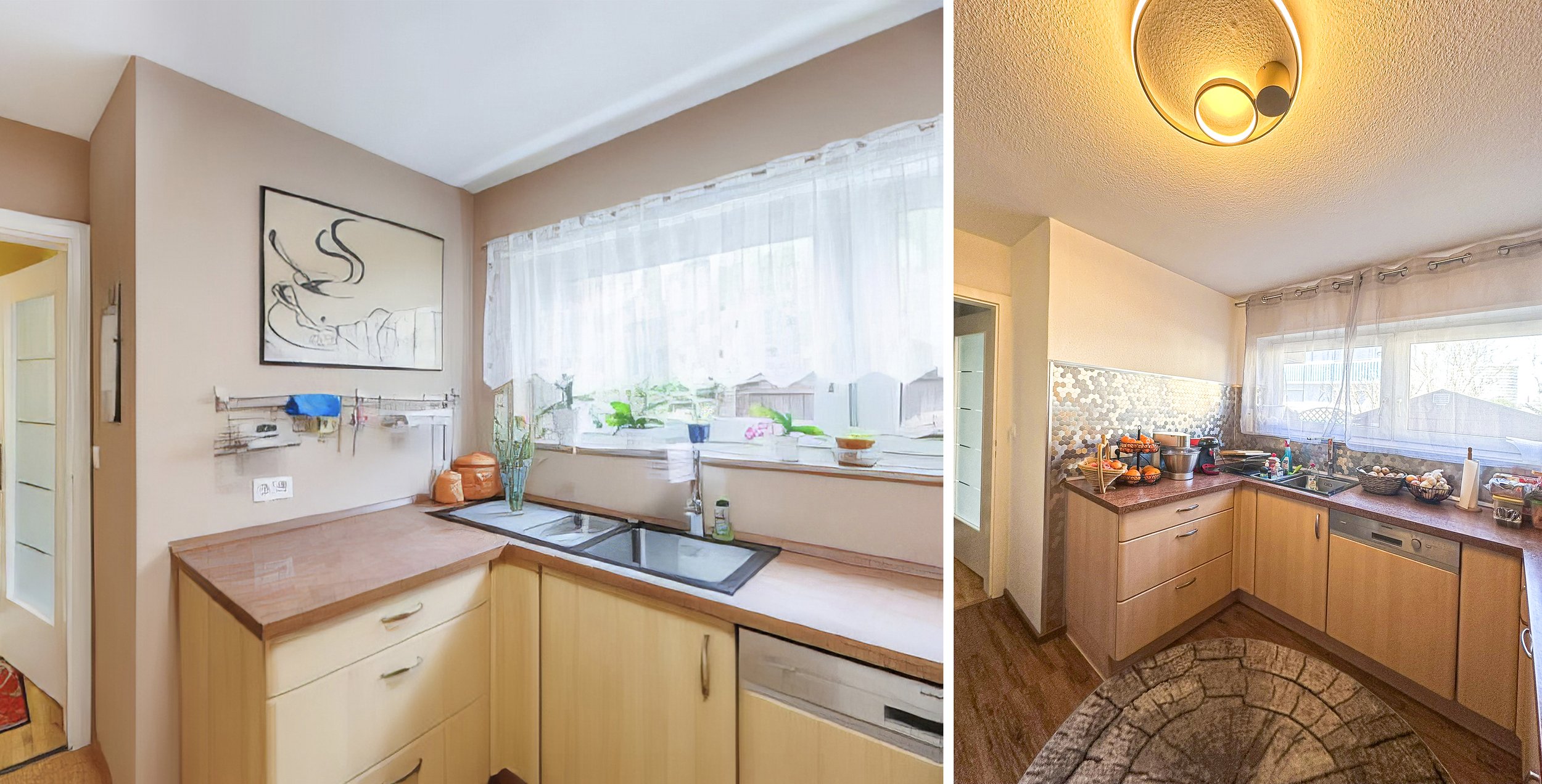 Kitchen (Before: Left, After: Right)
