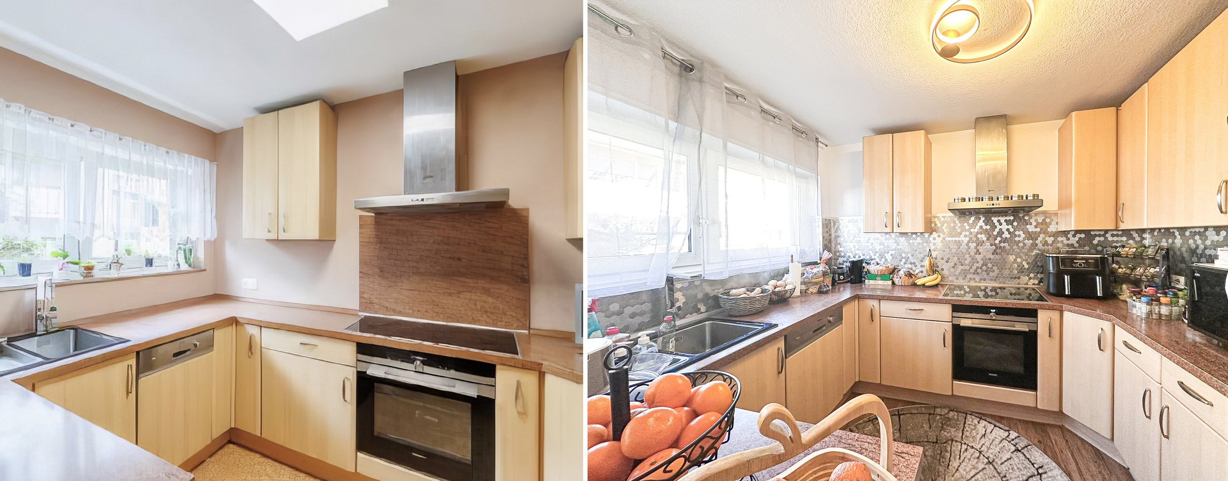 Kitchen (Before: Left, After: Right)