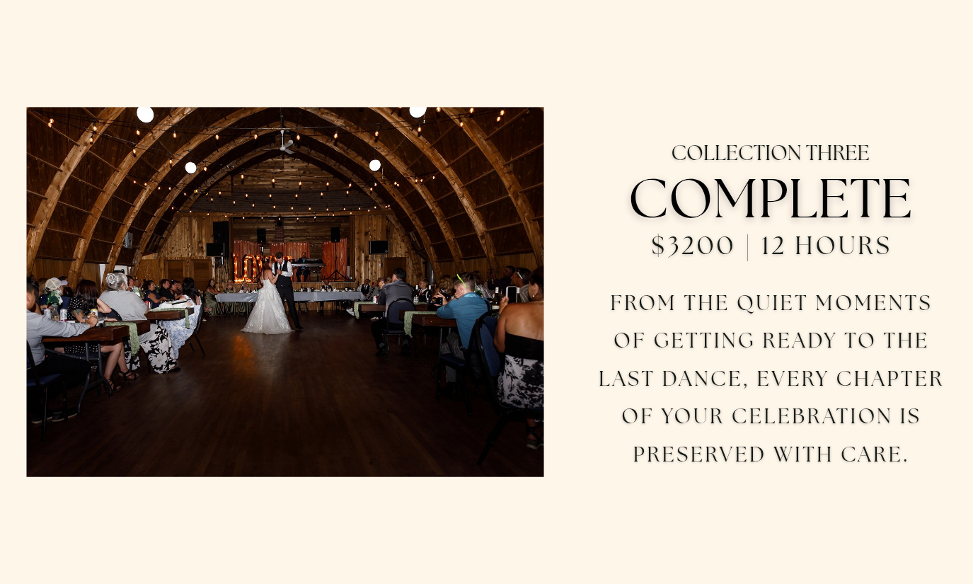 Wedding reception inside a rustic barn with a bride and groom dancing, surrounded by seated guests.