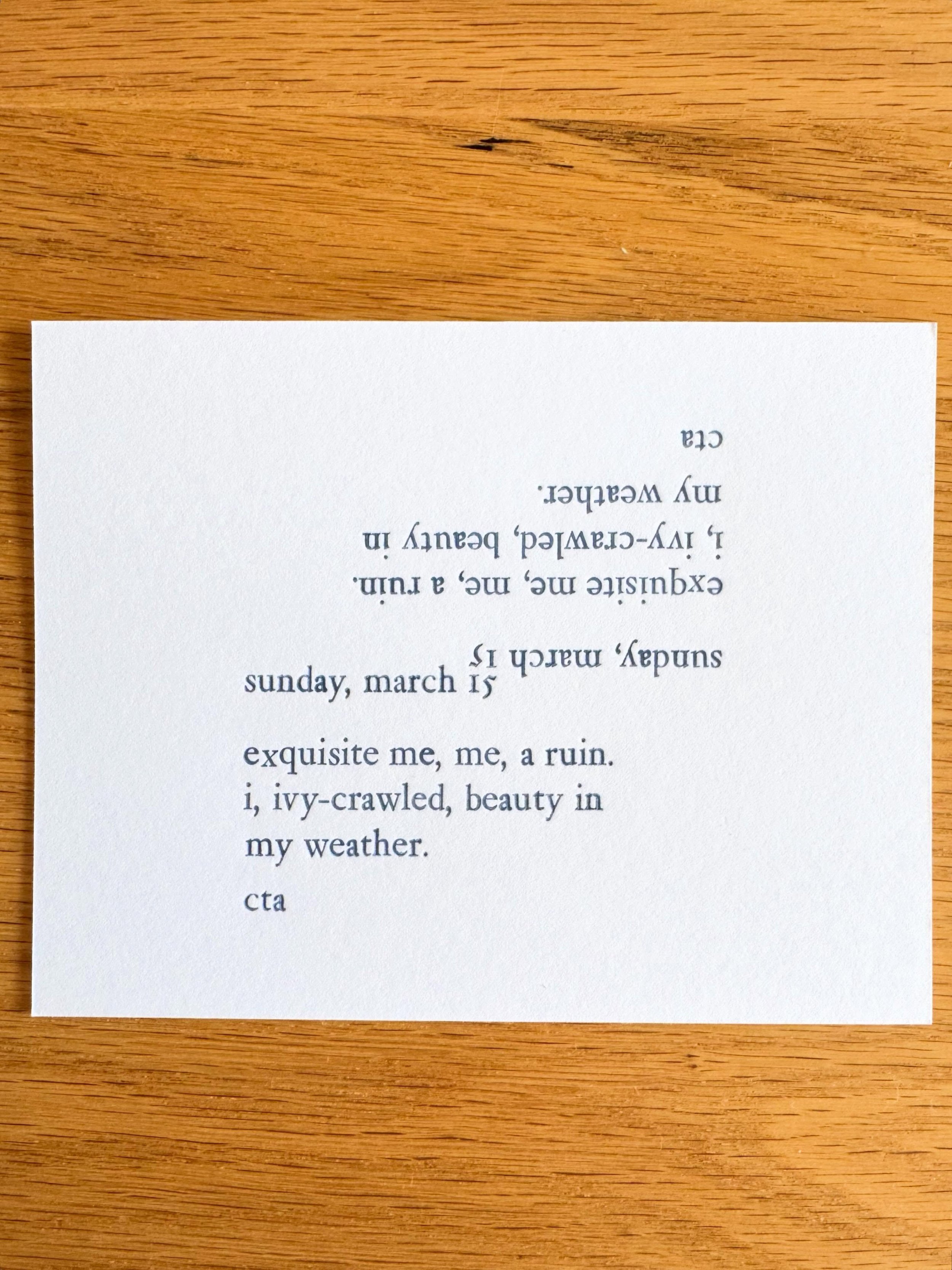 more letterpress! comma party! i like to typeset and press my own writing for the tactility and handling of my letters and words&mdash;maybe it&rsquo;s a poem? unsure. definitely a journal entry where i felt weary and windswept like an old castle. li
