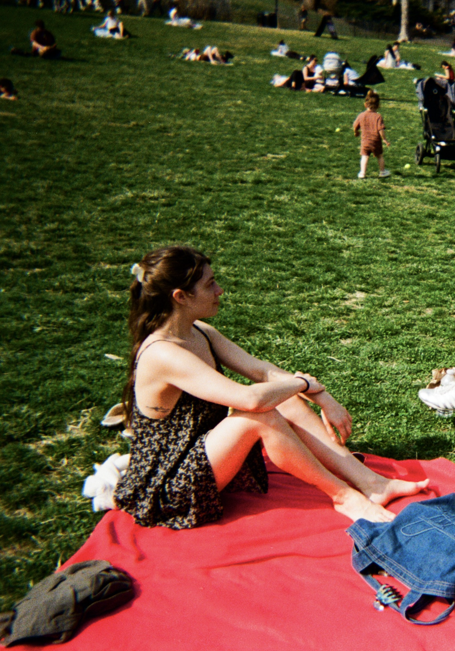 cleo sitting in a park!