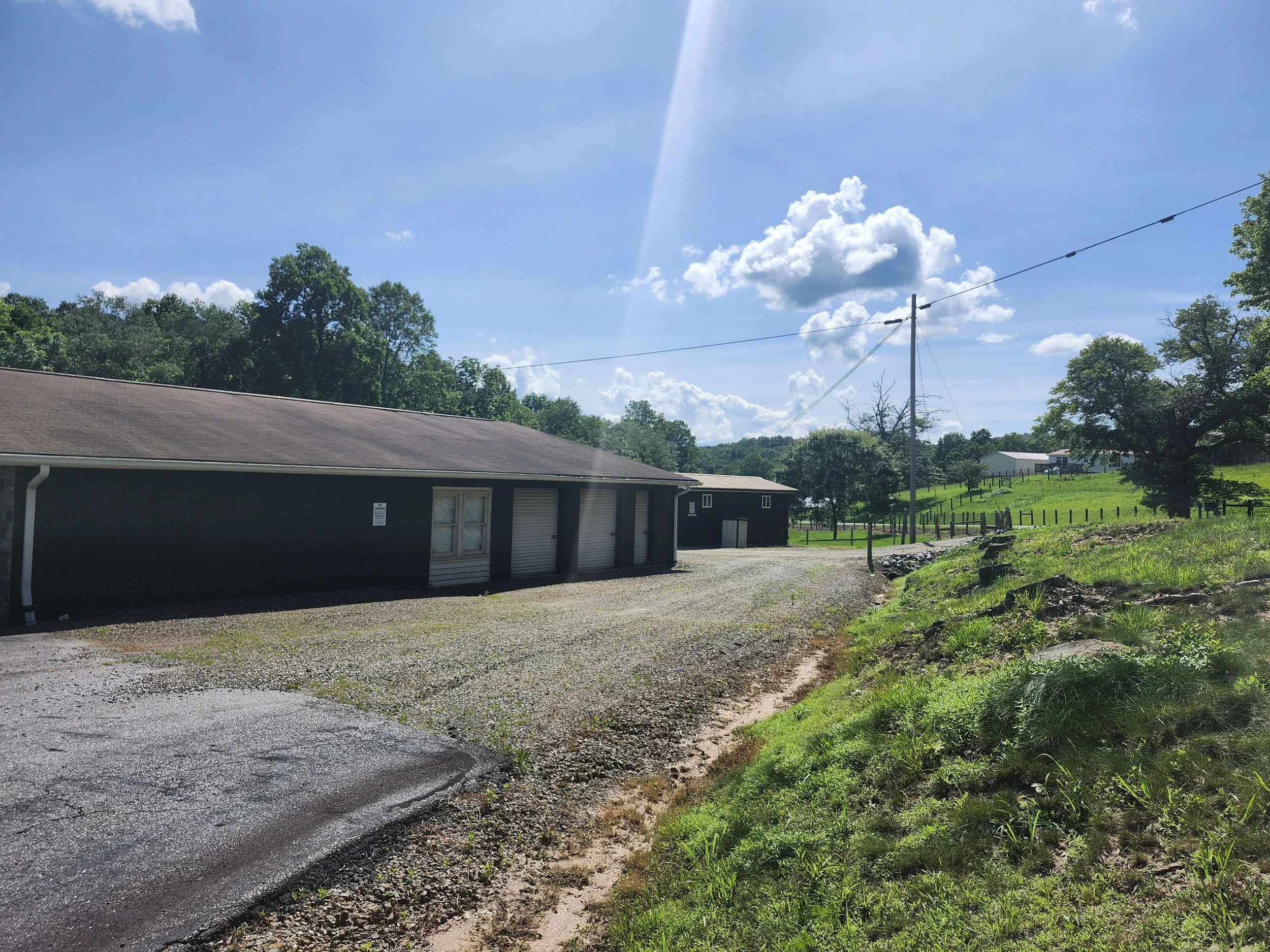 A photo of a long rental storage unit from the left