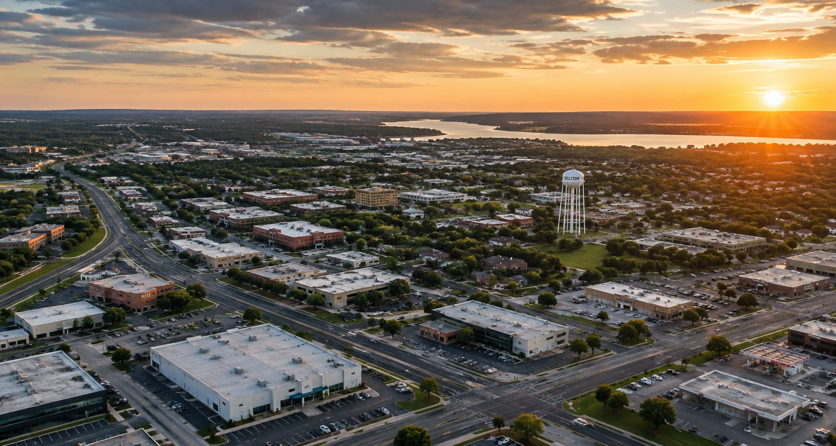 Aerial view representing Northlines roof and building envelope inspection service areas across Texas.