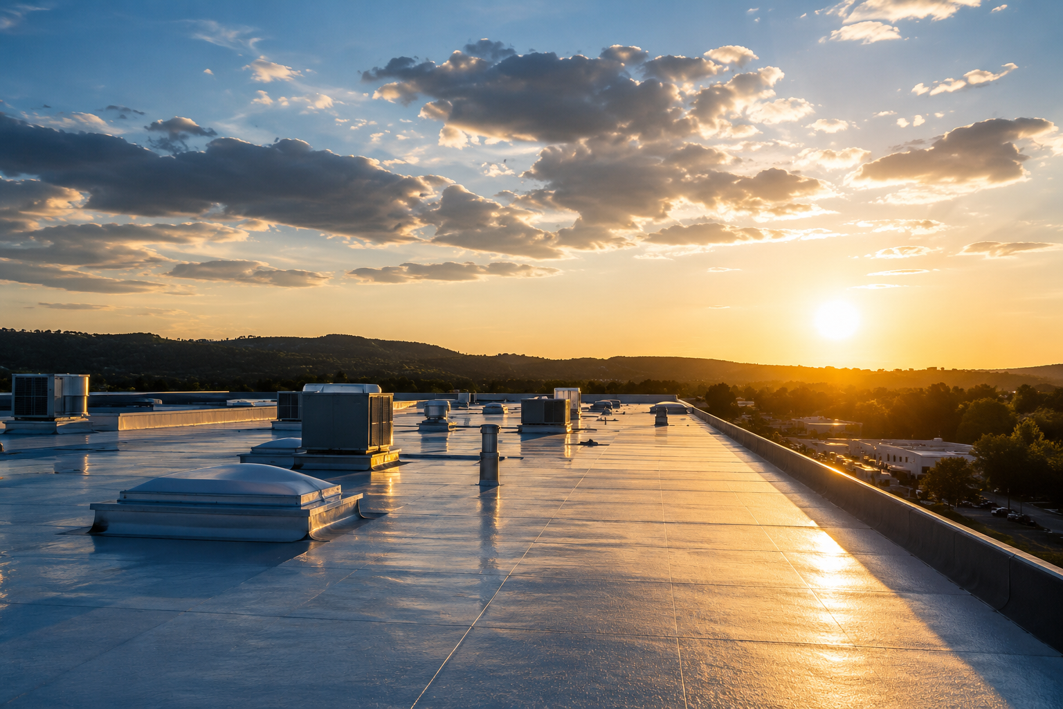 Commercial flat roof and building envelope inspection in Central Texas.