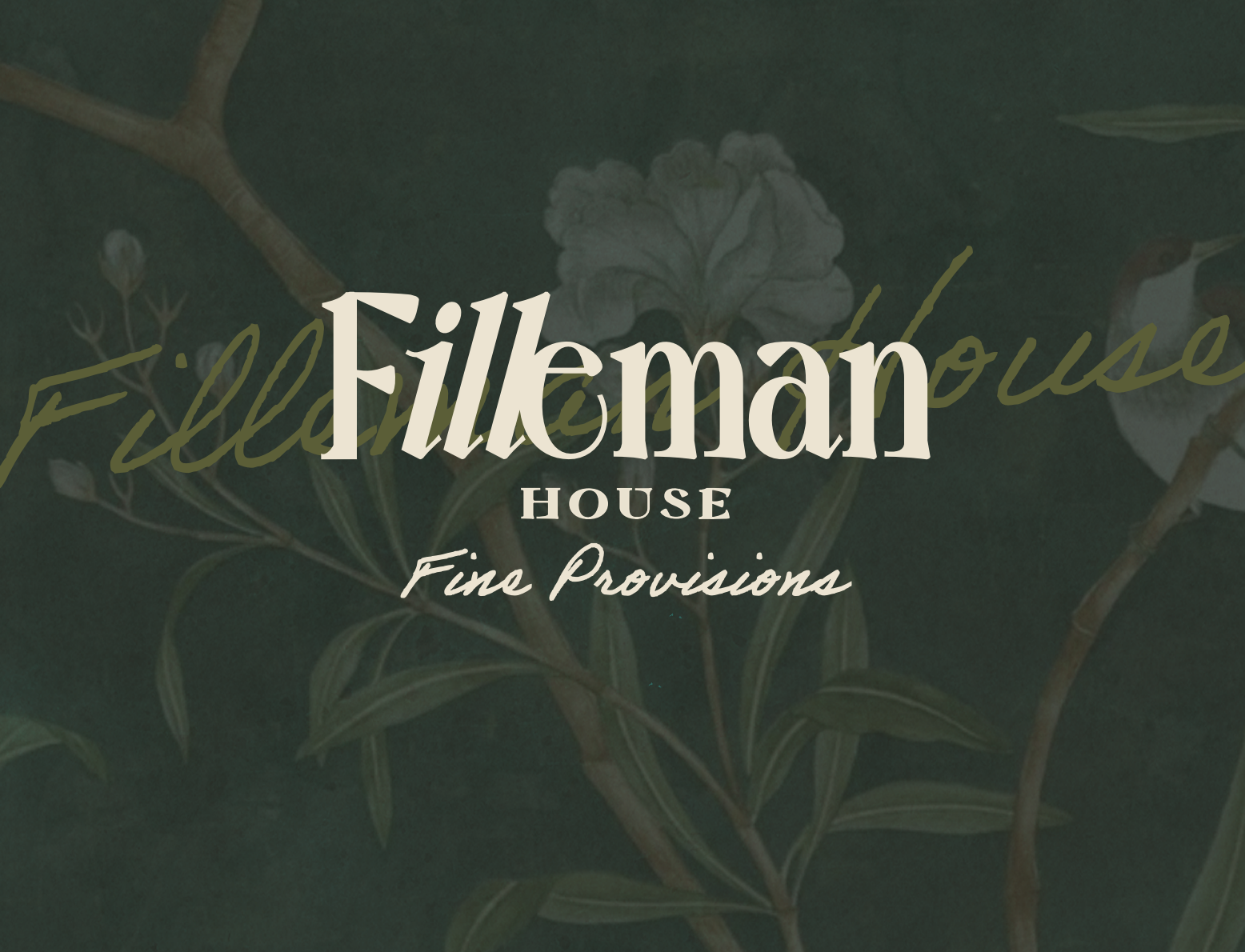 Logo for Fillman House with a background of green leafy plants