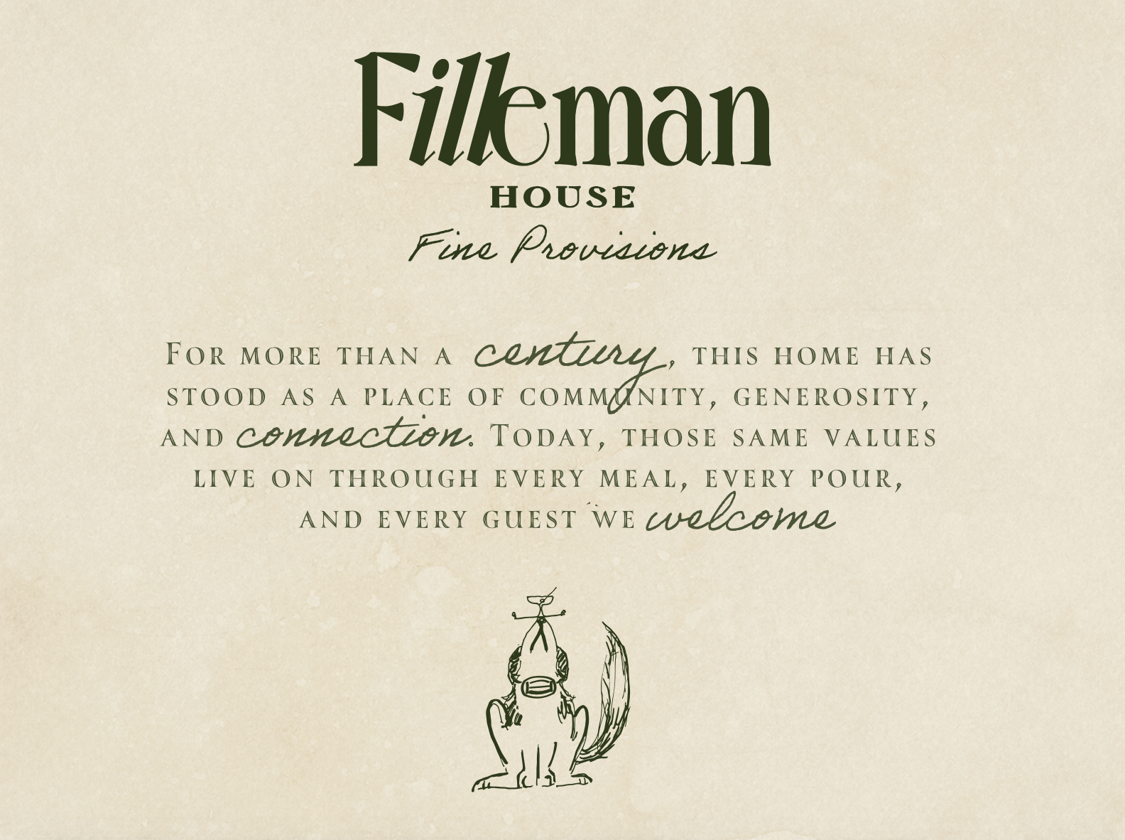 A beige-colored sign for Fileman House, featuring a drawing of a beaver at the bottom.