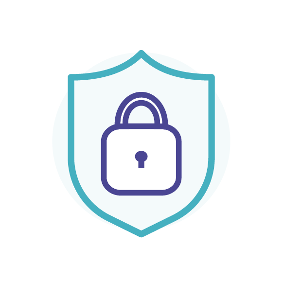 Icon of a white padlock with a blue outline inside a blue circular background, representing security or protection.