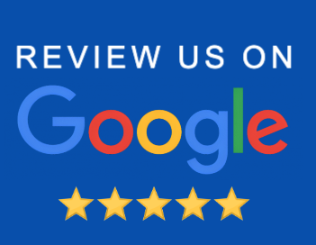 A digital graphic encouraging people to review a business on Google, featuring the Google logo, the text 'Review us on Google,' and five gold stars.