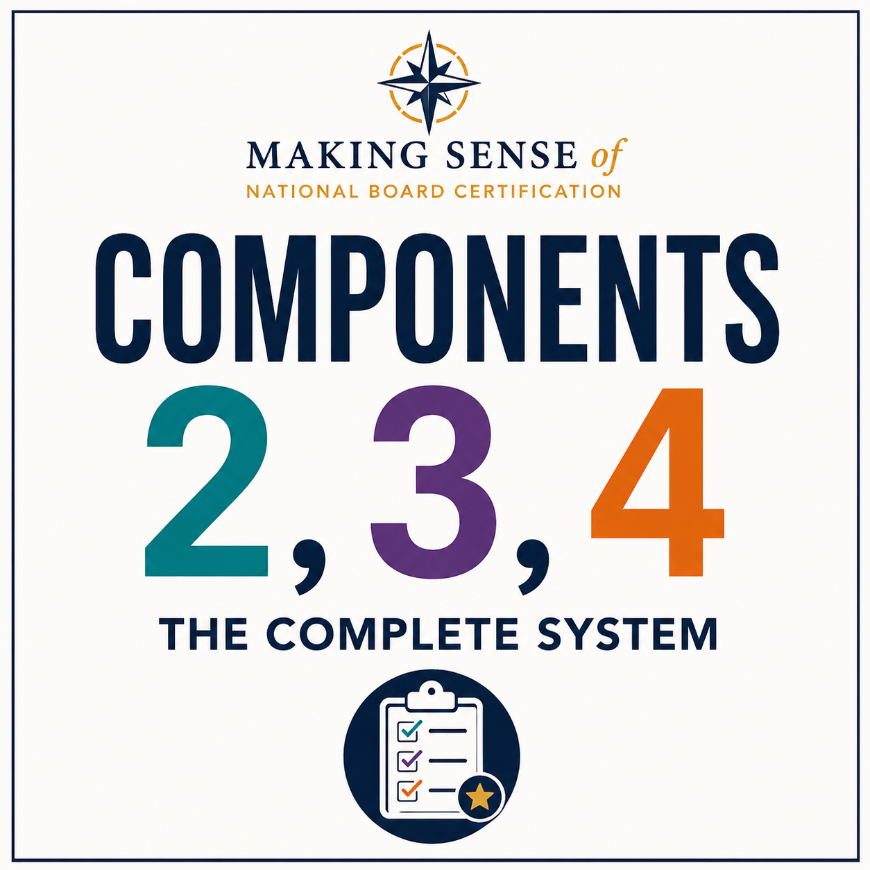 Cover of a book titled 'Making Sense of  Components 2, 3, 4: The Complete System', with a compass logo at the top and a clipboard icon with checkmarks at the bottom.