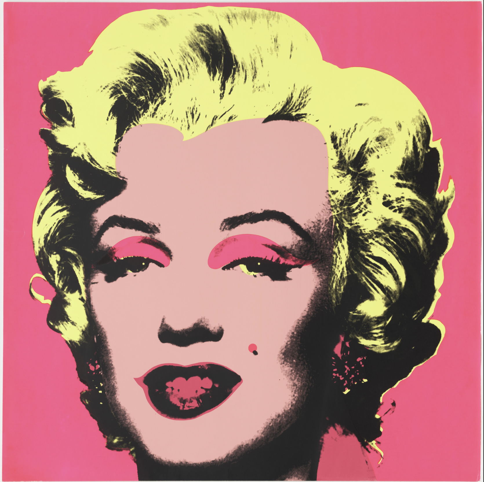 "Warhol's screen-printed portrait of Marilyn Monroe in bold, mismatched colors"