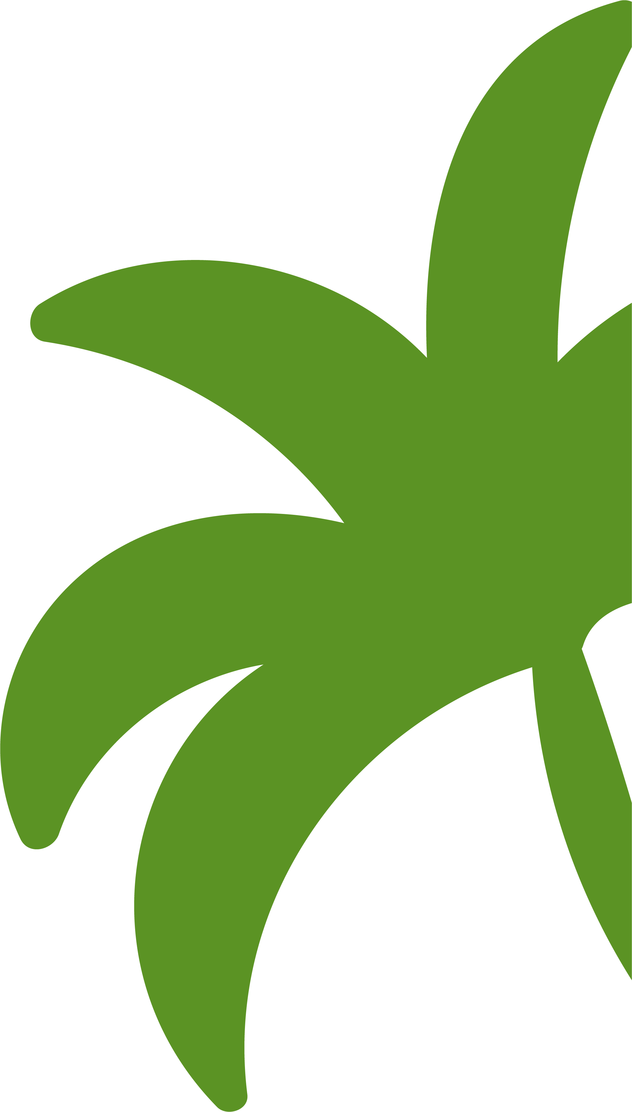 Simplified, stylized green leaf with a curved shape on a black background.