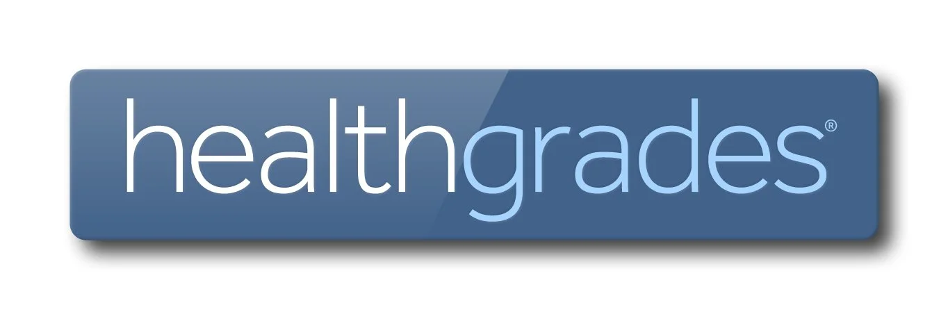 Healthgrades logo with blue background and white lowercase text.