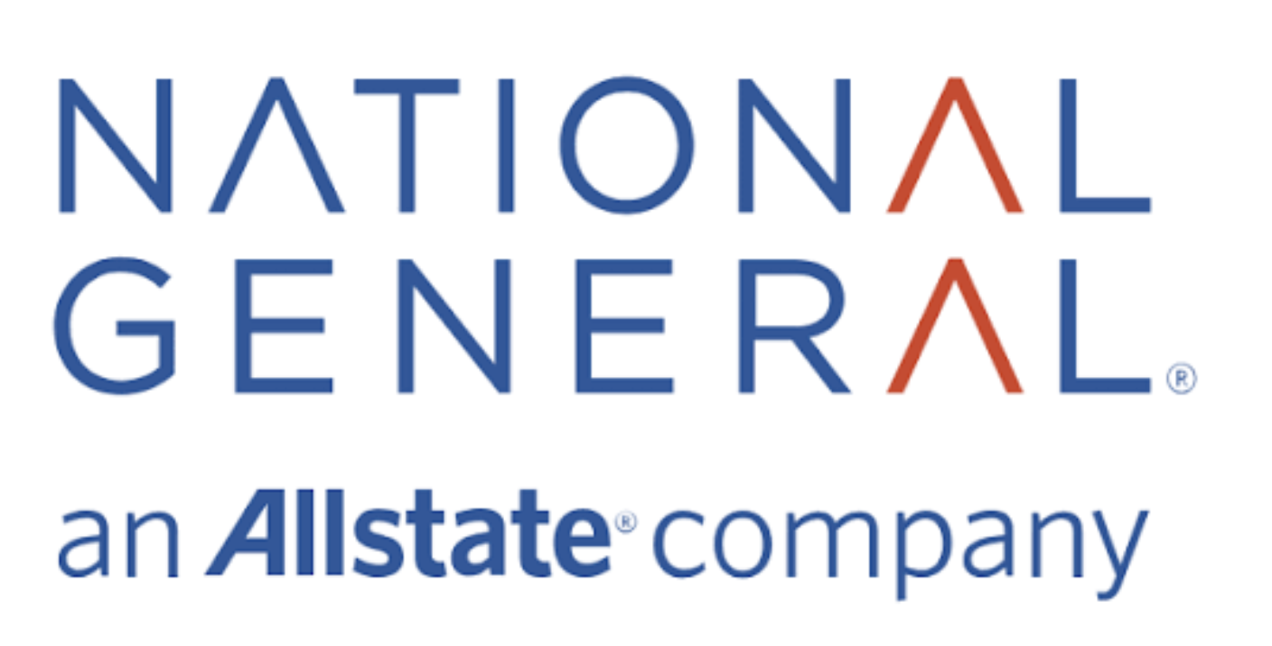 Das Logo von National General, einer Allstate-Firma, mit dem Text 'NATIONAL GENERAL an Allstate company' in blauer und roter Farbgebung.