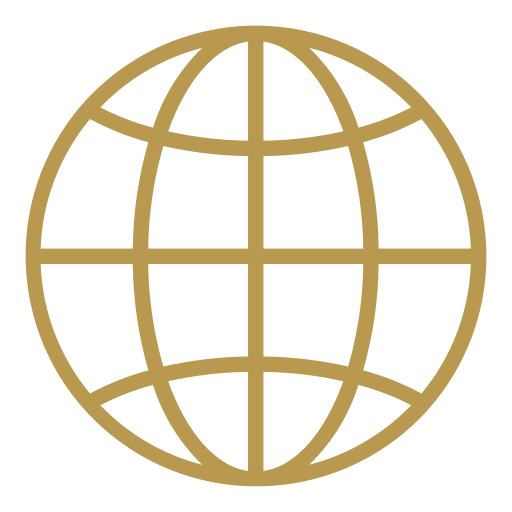Gold globe icon on black background