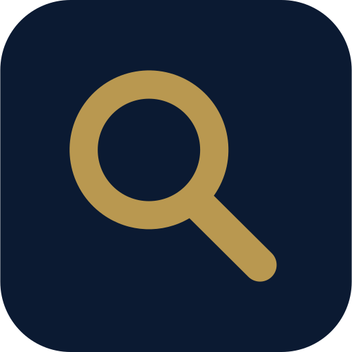 Magnifying glass icon on a dark background.
