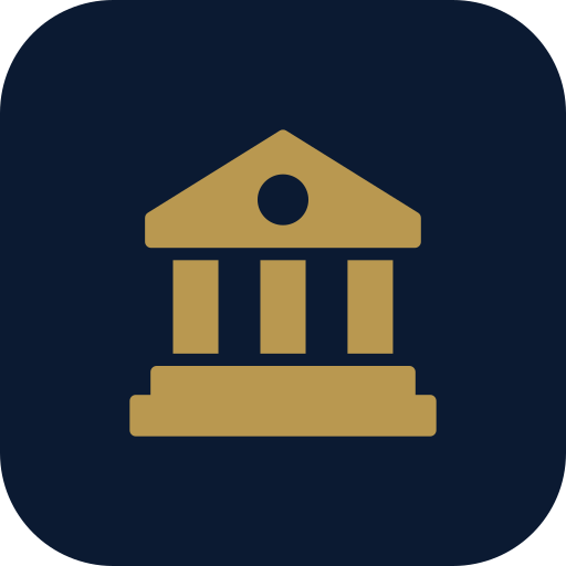 Icon of a classical building with columns and a triangular pediment.