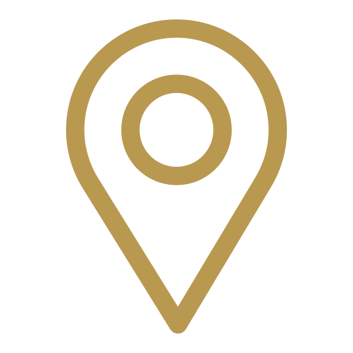 Gold map location pin icon on a blue background.