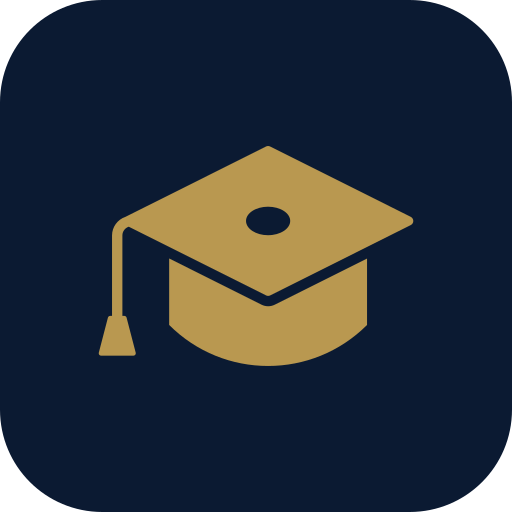 Icon of a graduation cap in gold on a dark background.