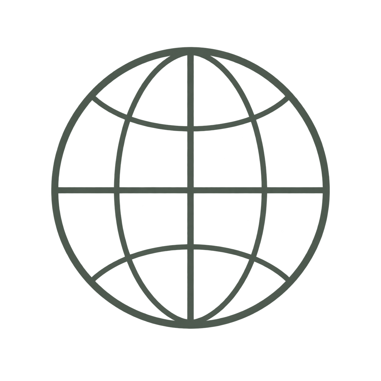 Line drawing of a globe with latitude and longitude lines.