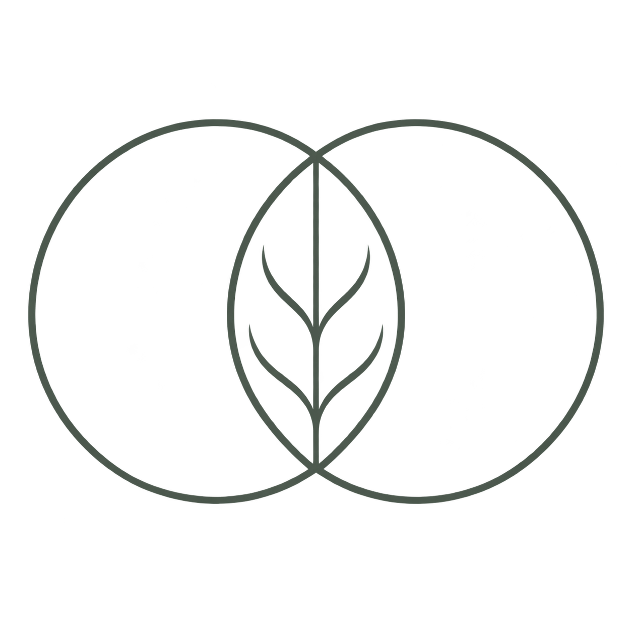 A minimalist line art of a seedling or sprout within two intersecting circles.
