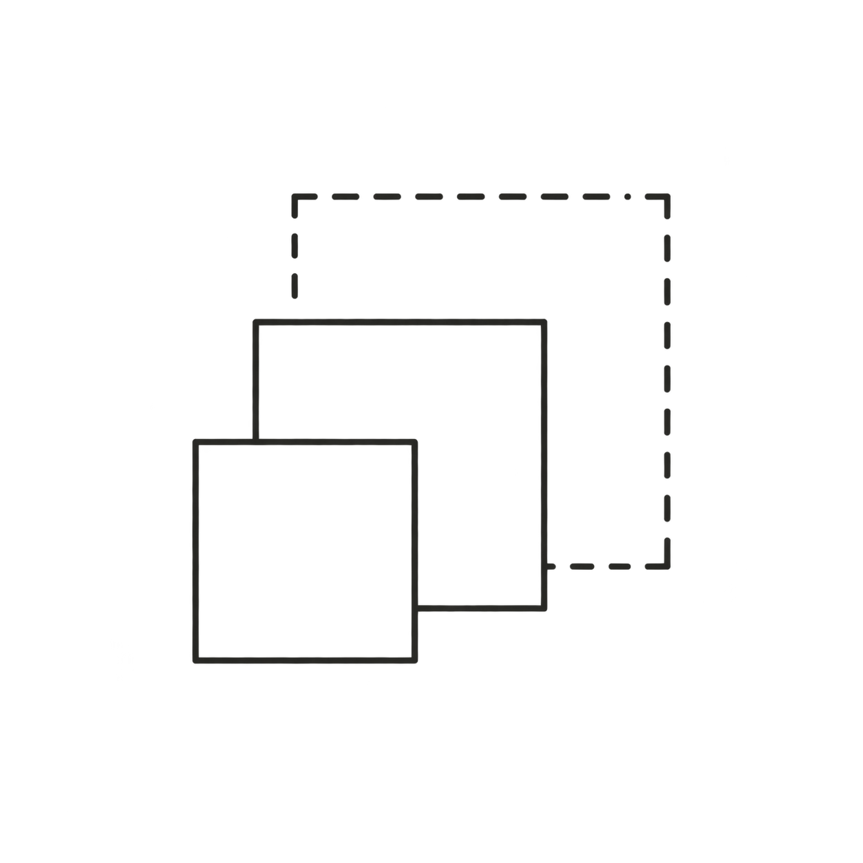 Diagram illustrating a system with blocks and connections, including two solid black squares overlapping, with input and output lines.
