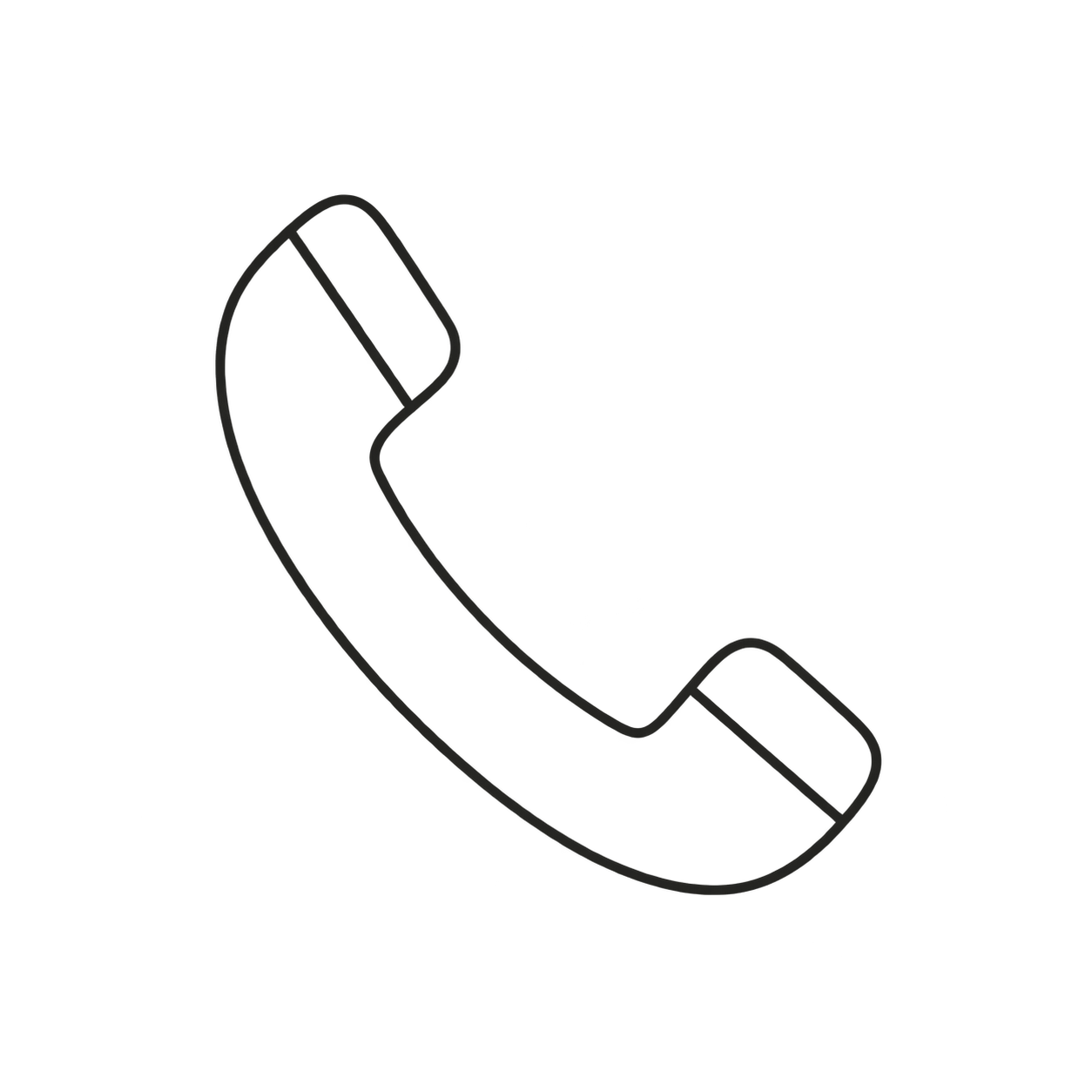 Icon of a classic landline telephone receiver depicted with a black outline on a transparent background.