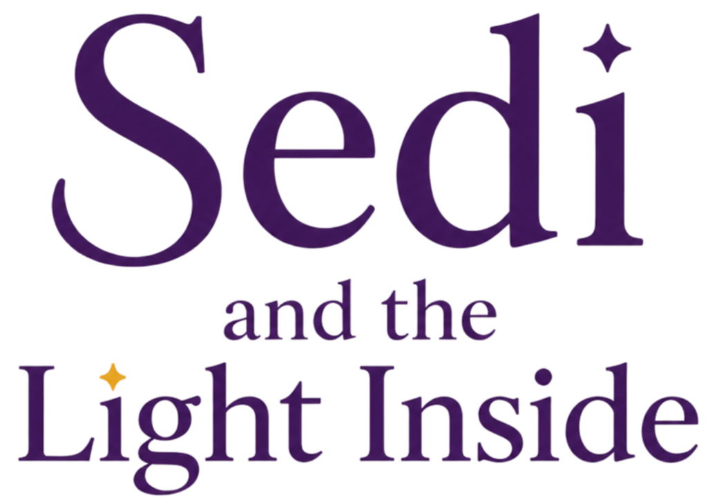 The image features the title of the musical 'Sedl and the Light Inside' written in purple text on a black background. There is also a small graphic of a star with a trail, resembling a shooting star, located near the letter 'L' in 'Light.'