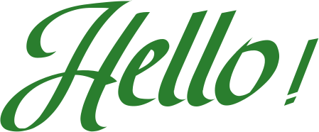 Text that says 'Hello!' in green cursive font.