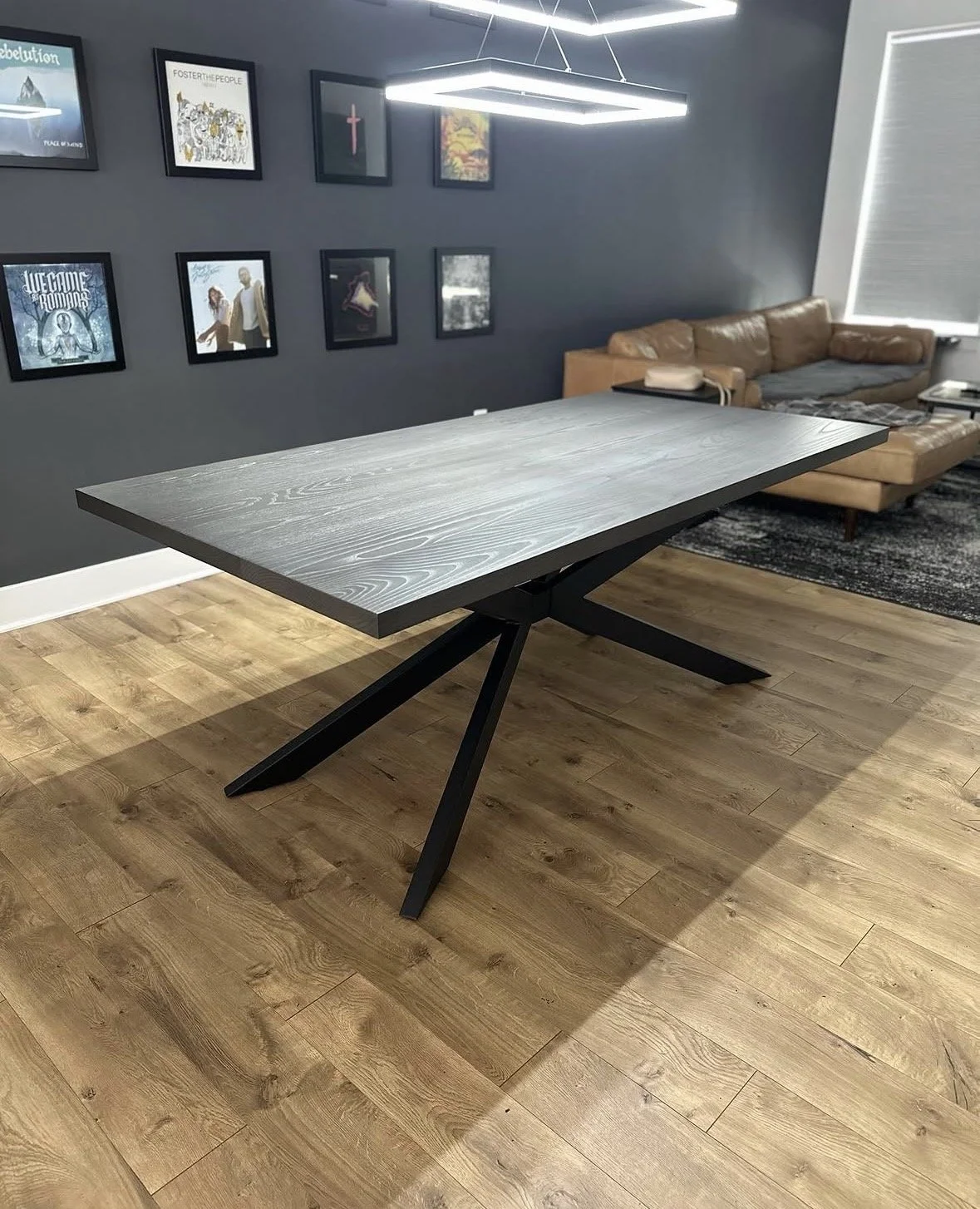 Custom Ash wood dining table with metal "X" legs