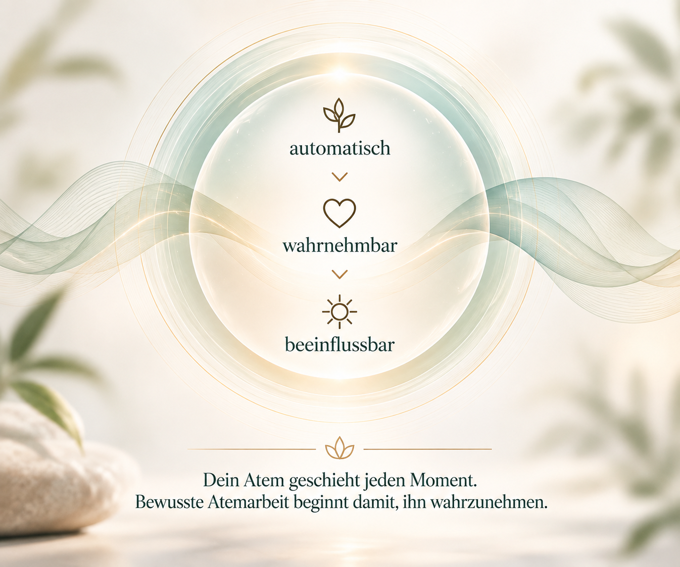 Grafische Atembewegung mit den Ebenen automatisch, wahrnehmbar und beeinflussbar als Symbol für bewusste Atemarbeit