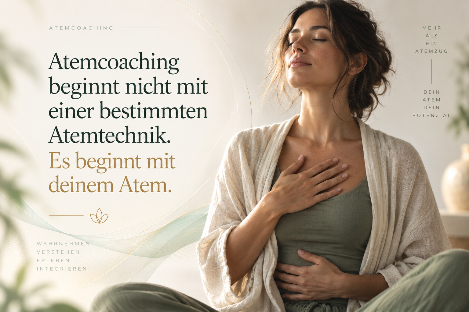 Bewusste Atemarbeit mit Hand auf Brust und Bauch zur Wahrnehmung der eigenen Atmung