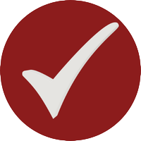 White checkmark on a red circular background
