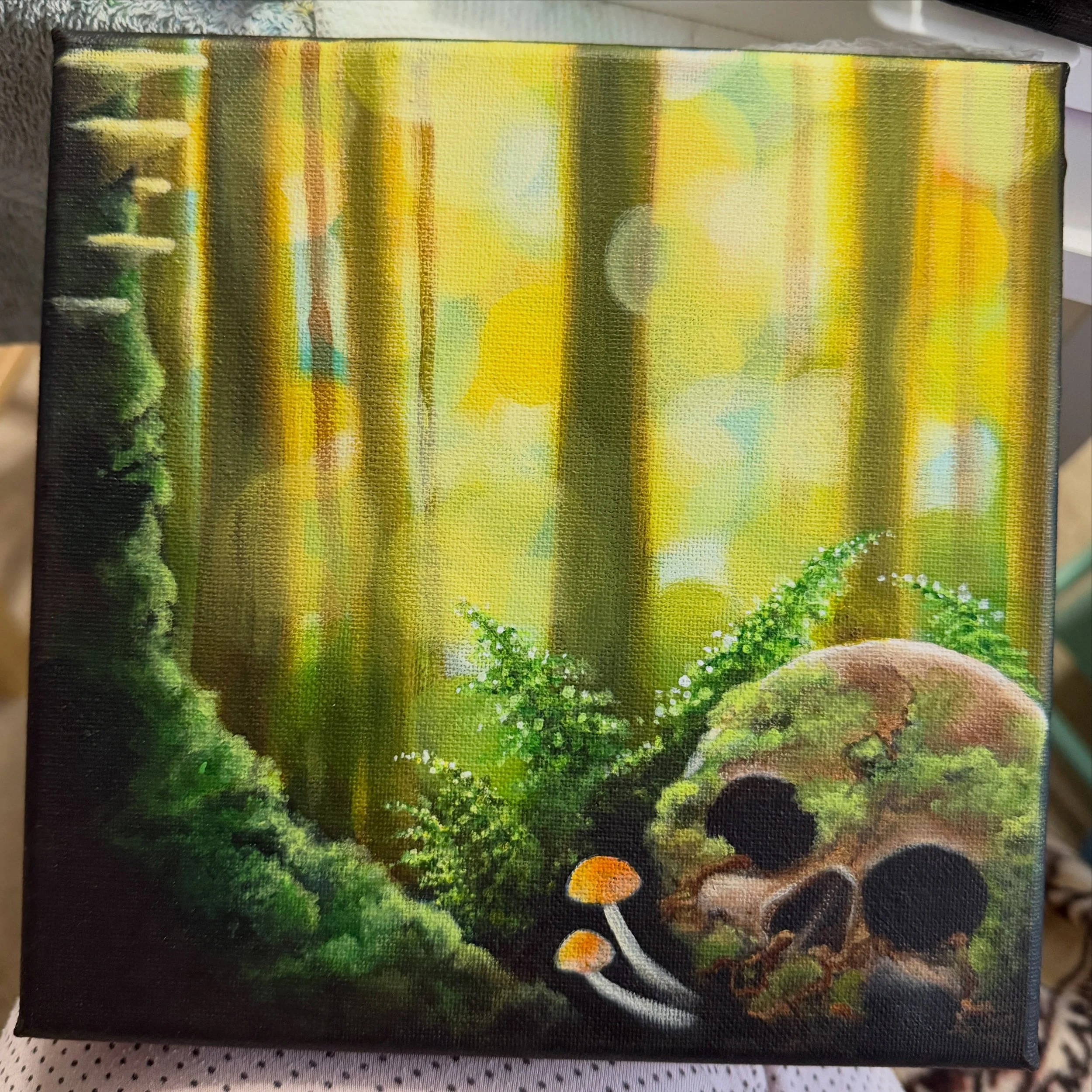 Trying to wrap this one up. I started painting the mushrooms and I&rsquo;m not sure&hellip; yes/no? Less/more?? 🤷&zwj;♀️🍄&zwj;🟫🍄