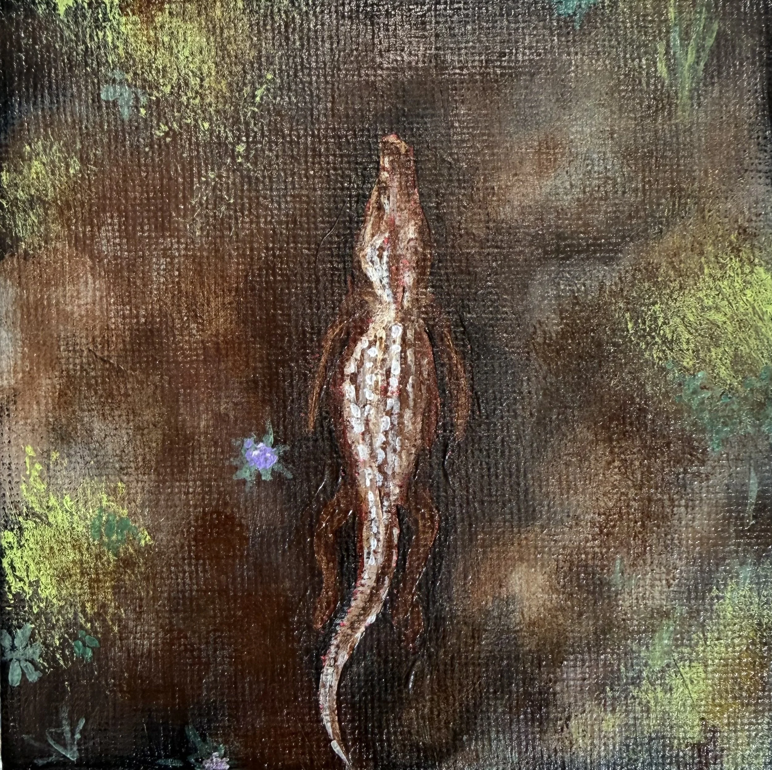 Arial alligator in swamp, Acrylic on 4x4