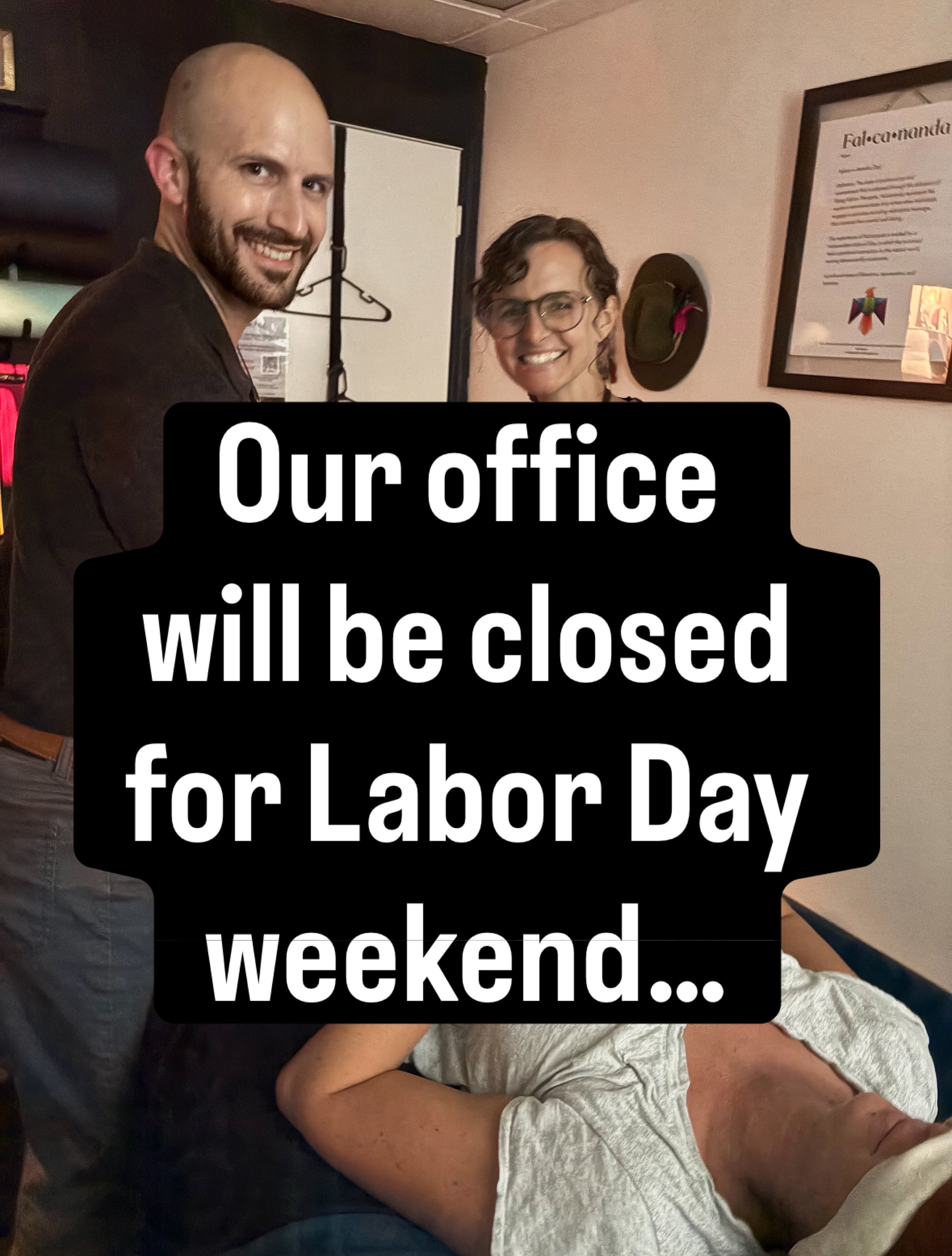 Our office will be closed now through Monday for Labor Day however you can still get a massage today at the Sunnyside cannabis Labor Day pop-up. In downtown. Located 150 22nd St. south. Other local vendors will be participating along with @falconflou