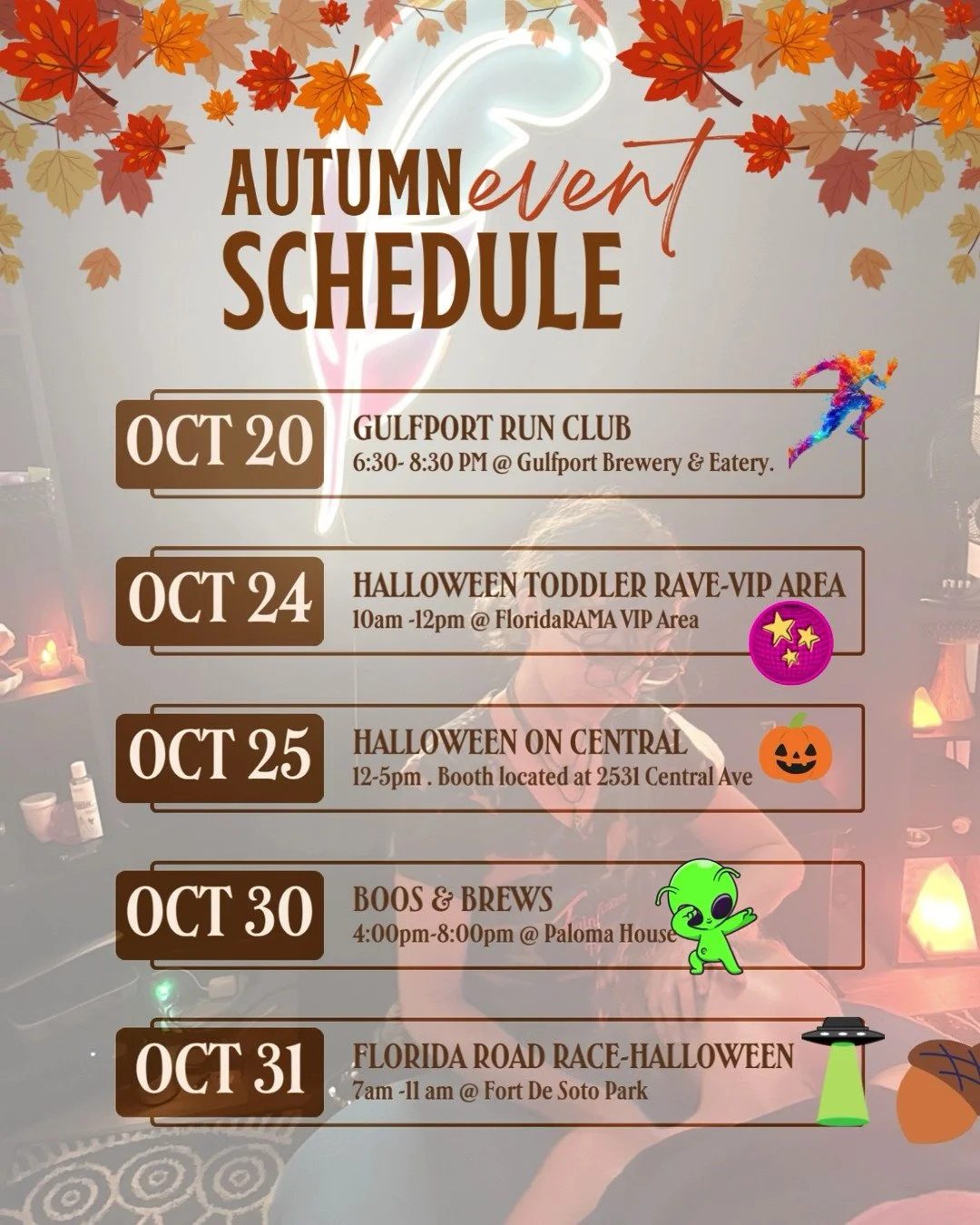 It's fall yall! We are entering into our busy event season so be ready to catch us out in the community at least once if not twice a week for the next few months. 😅Plenty of oportunities to get a massage or stretch out and about in between your offi