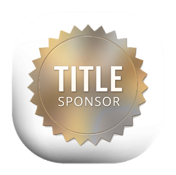 Silver and gold circular badge with jagged edges, with the words 'TITLE SPONSOR' in the center.