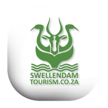 Logo of Swellendam Tourism featuring a stylized antelope head above waves, with the website URL swellendamtourism.co.za.