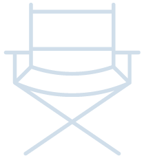 A light blue folding director's chair with a canvas seat and backrest, set against a white background.