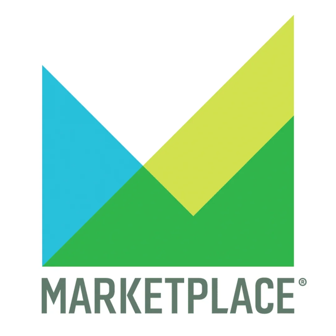 Marketplace logo — a colorful geometric logo with overlapping triangles in blue, green, and yellow, and the word 'Marketplace' underneath.