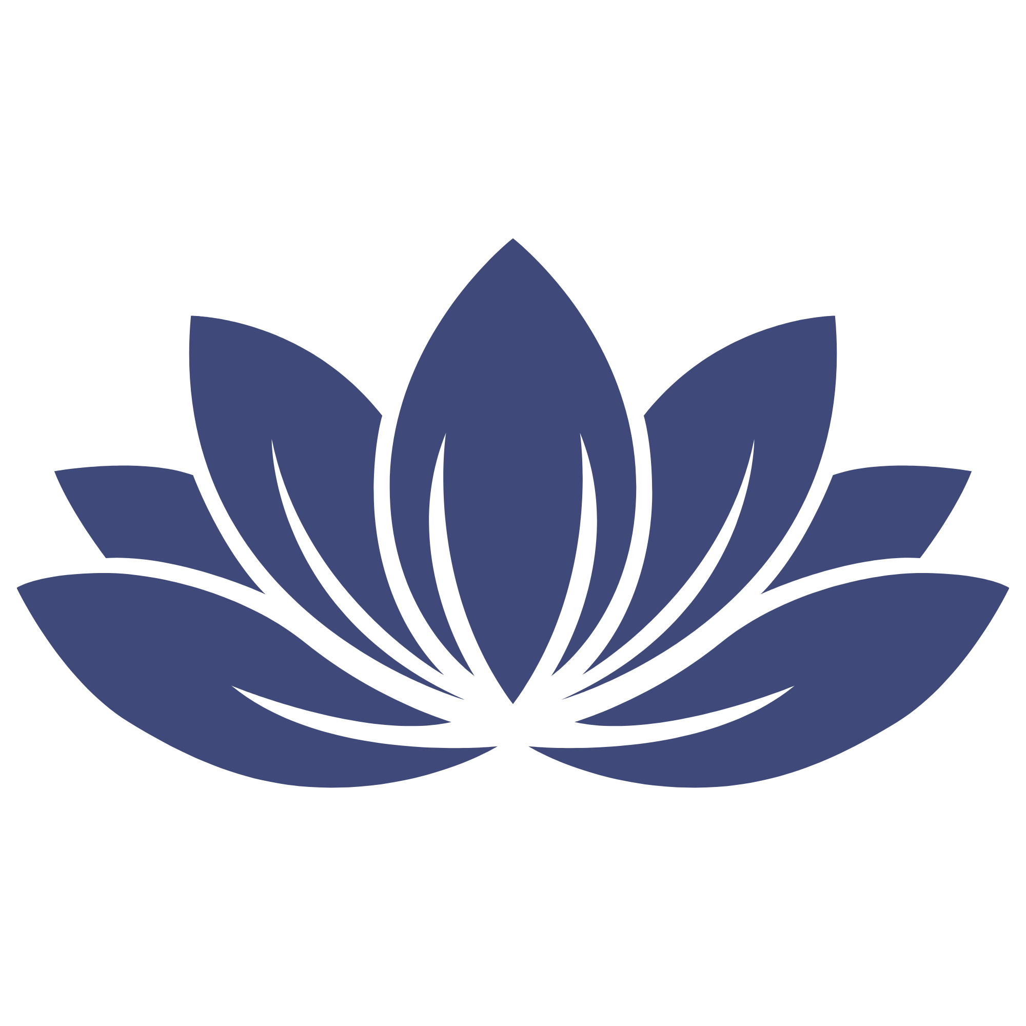 A dark blue lotus flower with stylized petals on a black background.