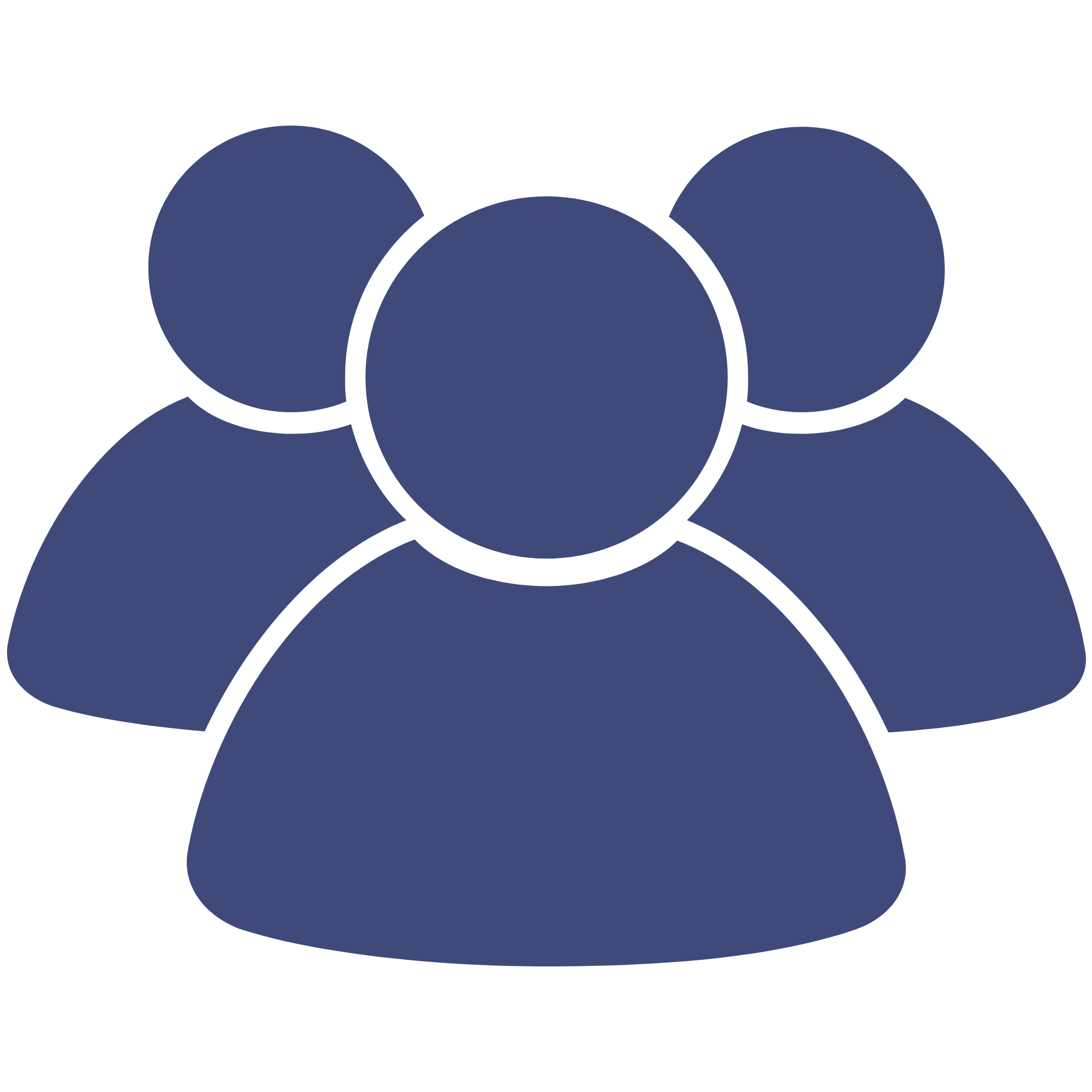 Cluster of dark blue human silhouettes with black outlines, representing a group of people.