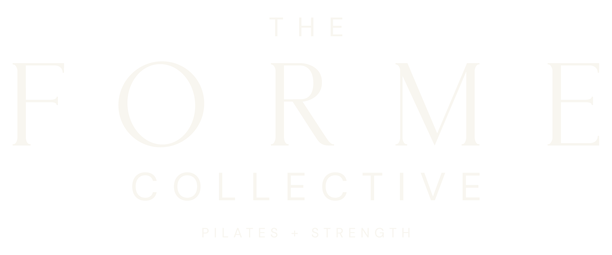 Black background with white text reading 'The FOrME Collective Pilates + Strength'