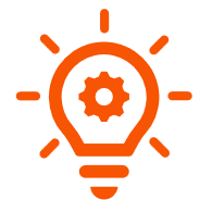 Illustration einer Glühbirne mit Zahnrad im Inneren, symbolisiert Innovation und Technik.
