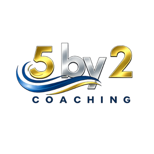Logo for 5 bv 2 Coaching with a gold and silver color scheme and blue wave design