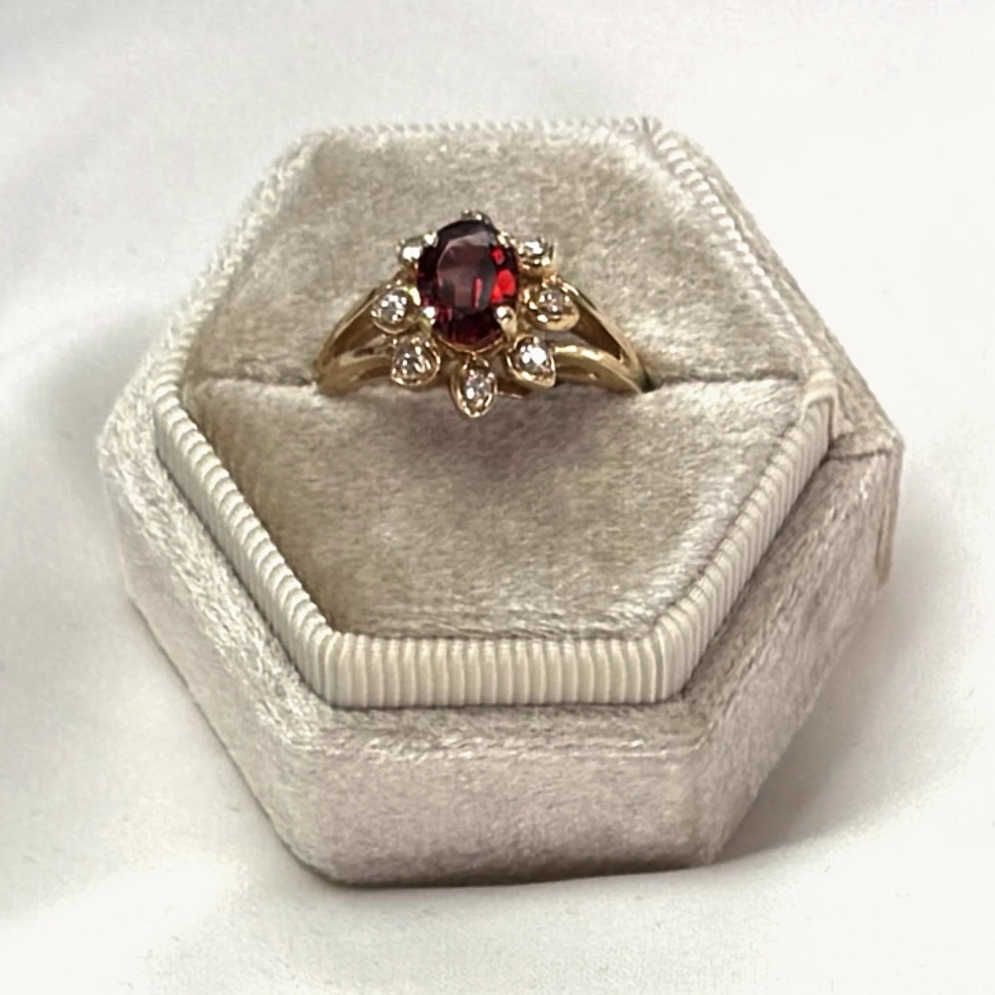 Garnet with Diamond Surround Ring